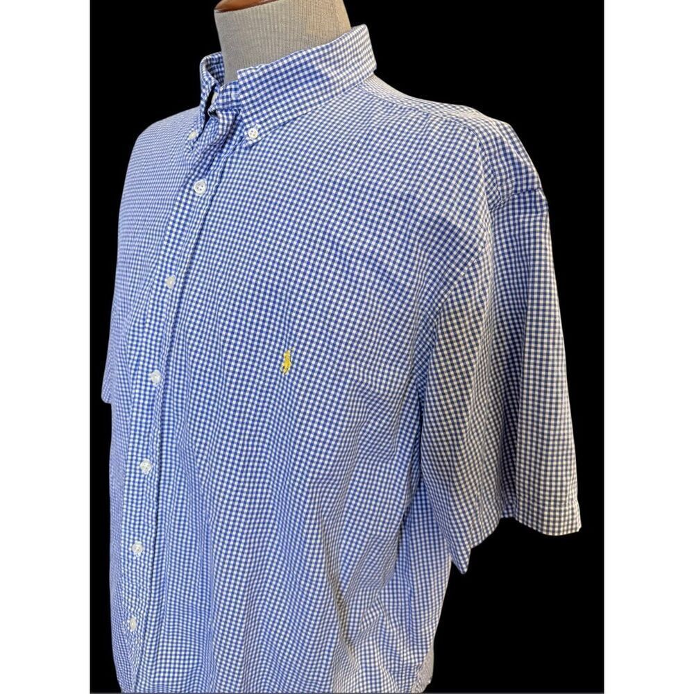 Ralph Lauren Button Down Mens 2XB Blue Gingham Classic Fit Shirt Sleeve Pony Log - Picture 9 of 11